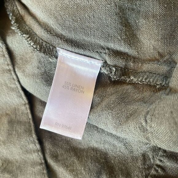 J. Jill M Petite Olive Green Safari Linen Rayon Blend Belted Utility Jacket Coat - Picture 10 of 13